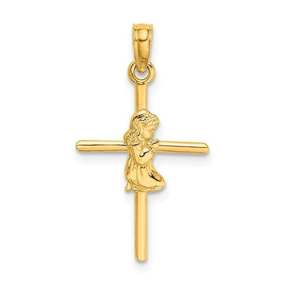 14k Yellow Gold Praying Girl Cross Charm